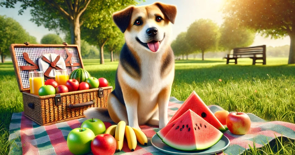 dog eating fruits 